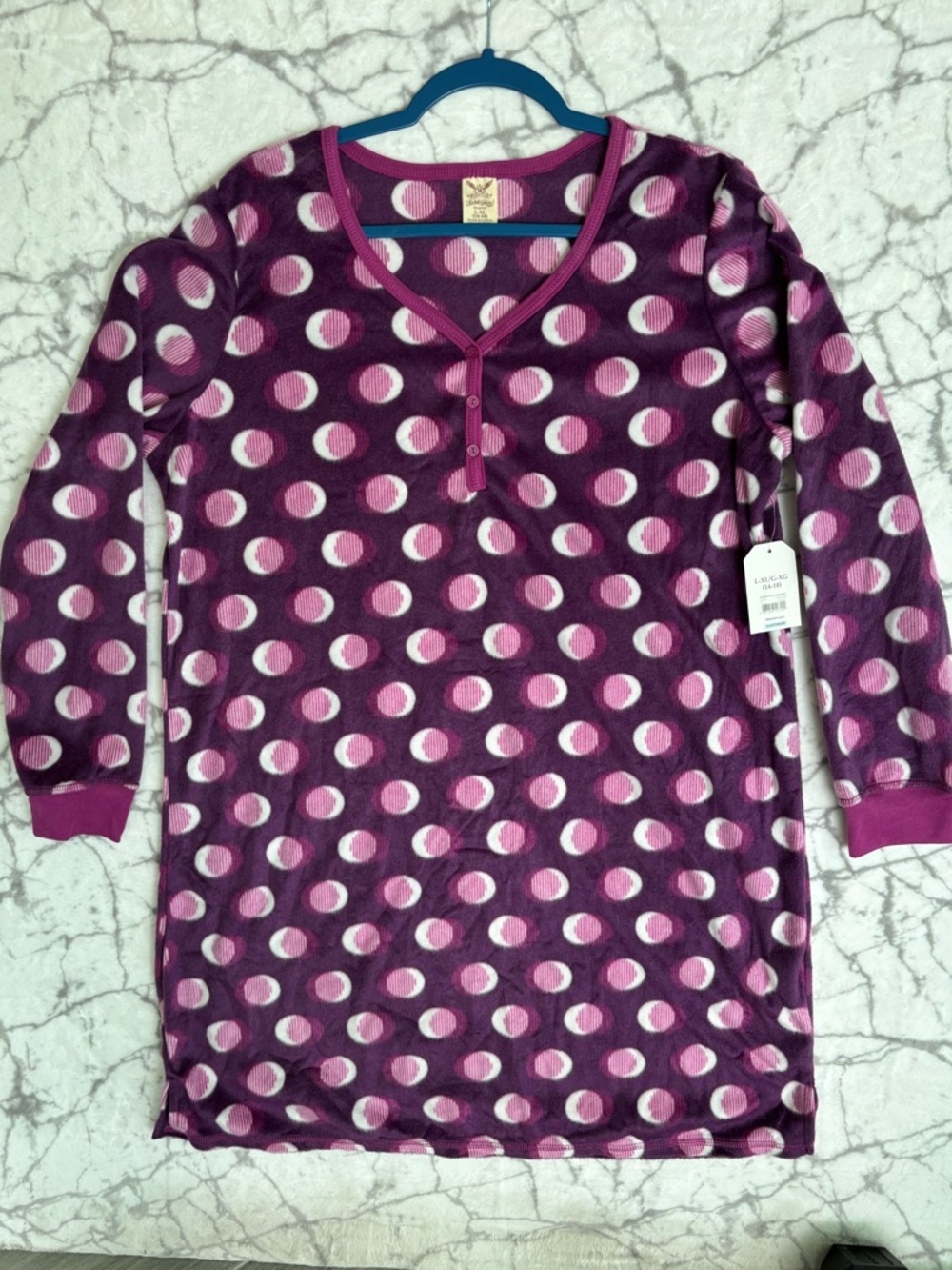 Faded Glory Sleep Gown Women’s L-XL Purple Pink & White Dots NWT